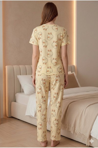 Rosa Lui Printed Chick Pattern Pajama Set Patterned Top and Bottom Set