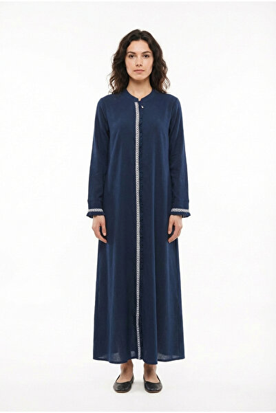 Eliş Şile Bezi فستان مهريما صيفي مطرز بأكمام طويلة من قماش الشيلي باللون الأز...