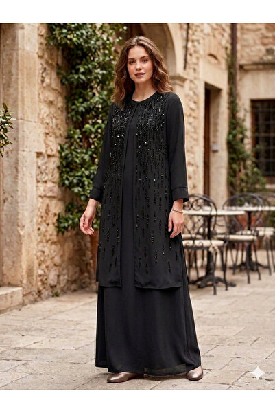 HAFSA Taşlı Ferace Abaya Abiye
