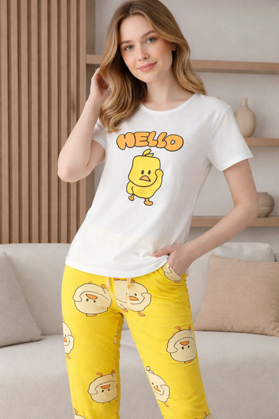 Rosa Lui Σετ πιτζάμες με στάμπα κοτοπουλάκια, με μοτίβο στο επάνω και στο κάτ...