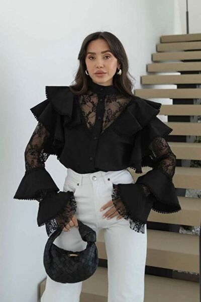 Auroveen Lace Detailed Flounced Woven Shirt Av1582