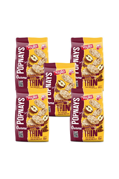 Yayla Popnays Gurme Elma ve Tarçın Çeşnili Kepekli İnce Pirinç Patlağı 80 g x5