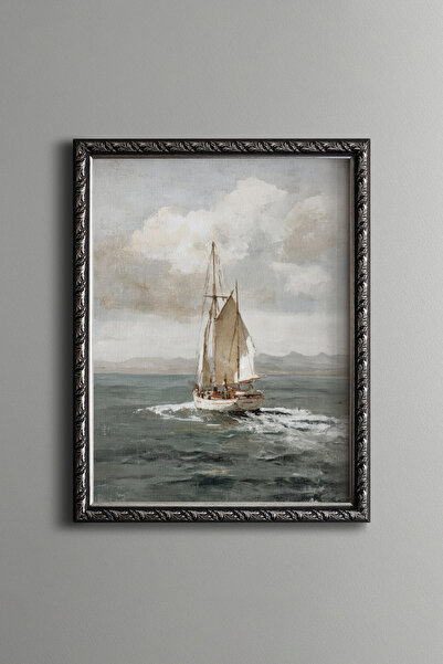 epiqart Sea Scenery and Boat - Vintage Patterned Frame - Thin Model