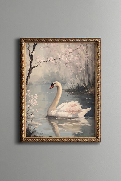 epiqart Swan among Spring Flowers - Vintage Patterned Frame - Slim Model