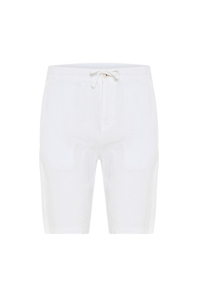 Mudo Men's White Straight Fit Tie-Leg Linen Shorts