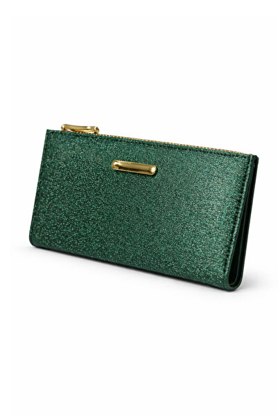 Newish Polo Γυναικείο πορτοφόλι με πράσινο γκλίτερ και φερμουάρ, βασική θήκη ...