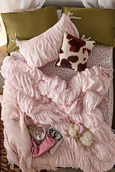 İQON Σετ Παπλωματοθήκη Μονή Πλισέ Ροζ Πούδρα