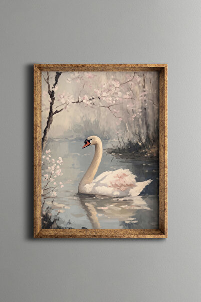 epiqart Swan among Spring Flowers - Vintage Patterned Frame - Slim Model