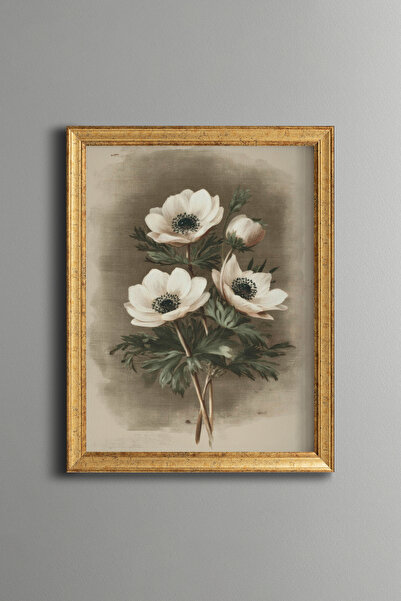 epiqart White Anemone Flowers - Vintage Patterned Frame - Slim Model