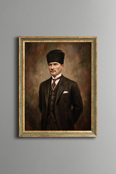 epiqart Atatürk Portresi - Vintage Desenli Çerçeve - İnce Model