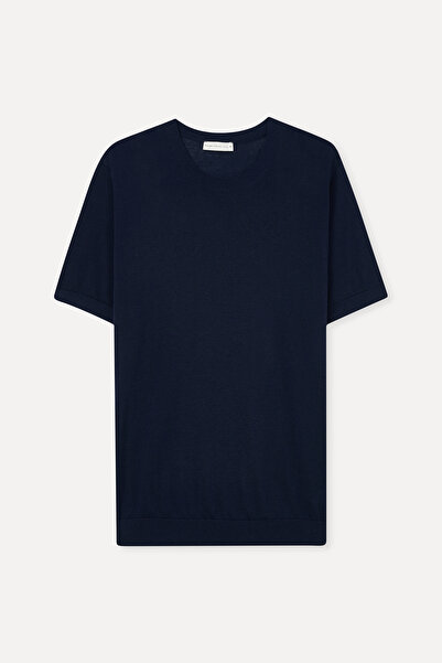 Mudo Men's Navy Blue Crew Neck Short Sleeve Knit Sweater