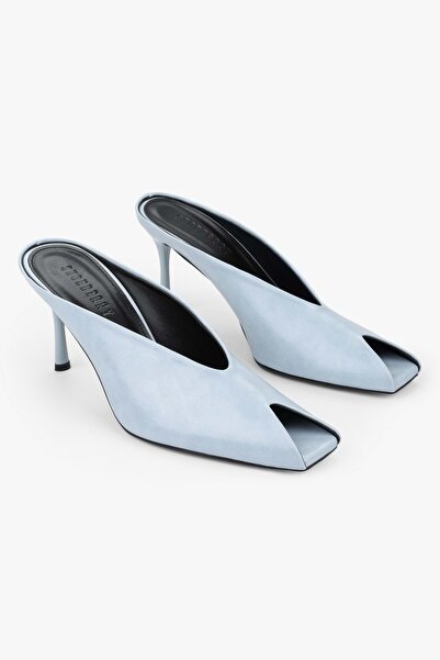 Shoeberry Γυναικείες δερμάτινες παντόφλες με τακούνι Selia Baby Blue