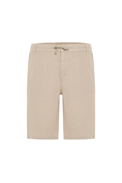 Mudo Men's Beige Color Straight Fit Tie-Up Linen Shorts