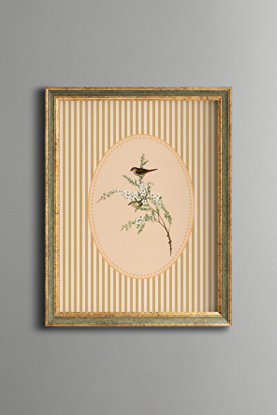 epiqart Two Birds on a Branch - Vintage Patterned Frame - Slim Model
