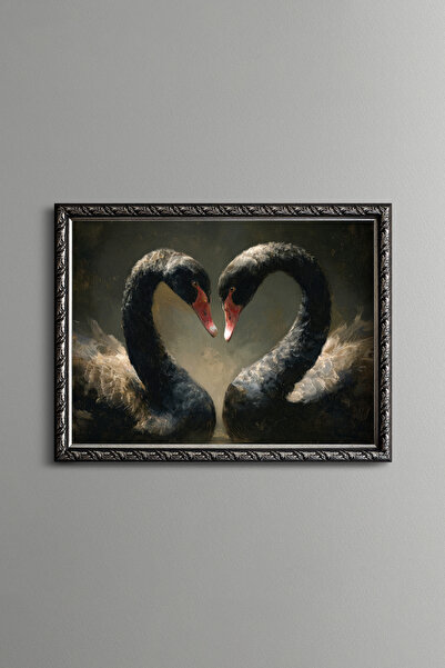 epiqart The Love of Black Swans - Vintage Patterned Frame - Slim Model