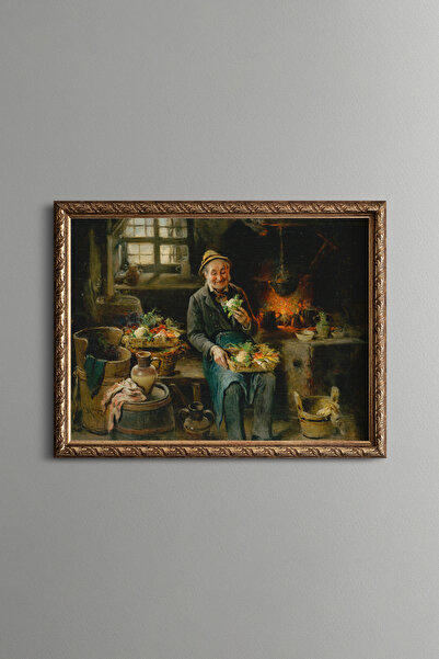 epiqart Vegetable Vendor - Vintage Patterned Frame - Slim Model