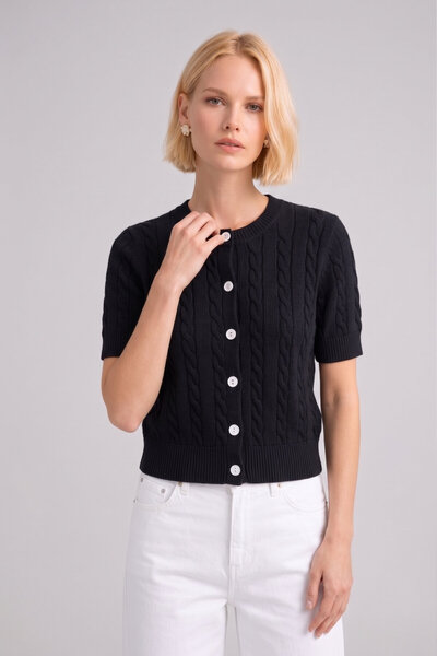 SMILE Astra Black 100% Cotton Buttoned Knitwear Cardigan