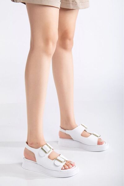 perry shoes Samia Women's White Double-Strap Buckle Thick Puff Sole Sandals F...