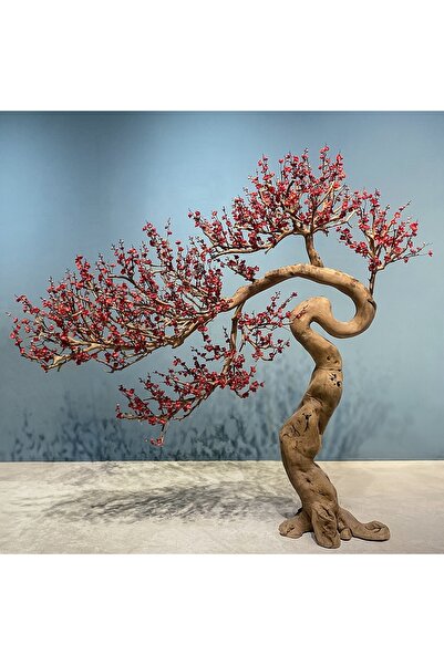 Roberto Rossi Bonsai artificial H220cm Prun cu trunchi din lemn alb cu frunze...