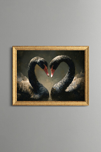 epiqart The Love of Black Swans - Vintage Patterned Frame - Slim Model