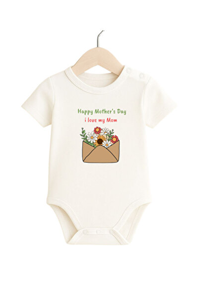 babytex Mother's Day Printed Baby Bodysuit – 100% Cotton Short Sleeve Snap Fa...