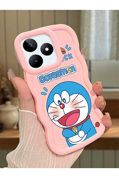 Realme Note 50 Compatible Pink Silicone Case Camera Shock Absorbing Design Cartoon Pattern