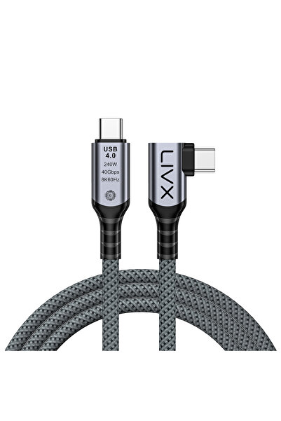 LivX USB4 Kablo 150cm 90 Derece USB-C to USB-C 40Gbps Veri Aktarım, 240W PD Hızlı Şarj, 8K@60Hz KLV-Y