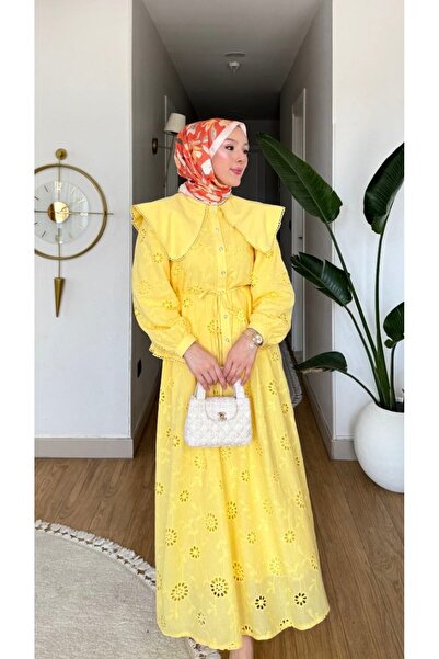 TrendParis Σετ πουκάμισο/φούστα με κέντημα Παπάτια και μεγάλο γιακά σε κίτριν...