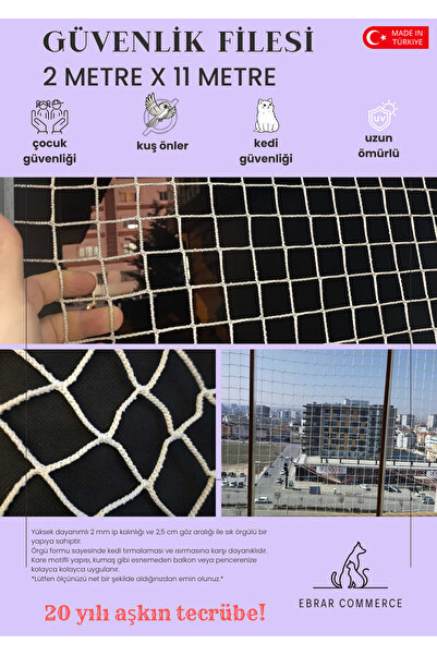 ebrarcommerce Balkon Filesi 2mx 11 Metre Kalın Ve Sık Dokunmuş Kedi Çocuk Filesi