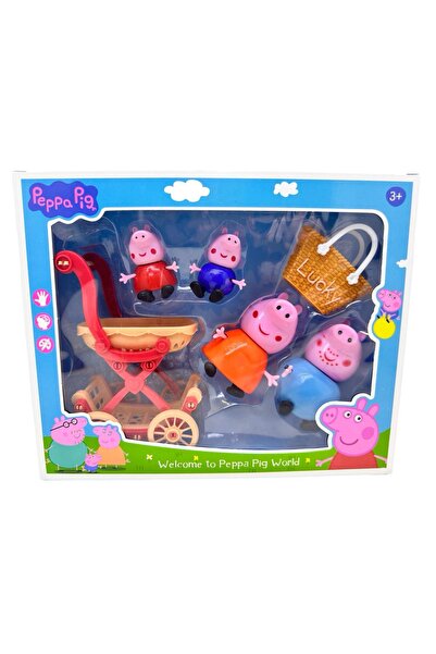 JPT Σετ Φιγούρες Οικογένειας Πέππα Πιγκ με Καρότσι 6 τεμαχίων