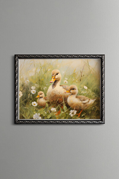 epiqart Mother Duck and Her Babies - Vintage Patterned Frame - Slim Model