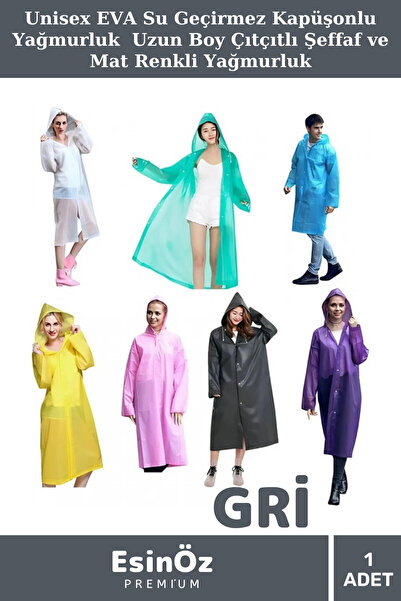 EsinÖz # Raincoat Unisex Eva Waterproof Hooded Raincoat Long Length with Snap...