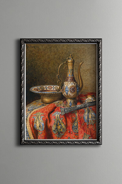 epiqart Osmanlı İşlemeli Bakır İbrik Natürmortu - Vintage Desenli Çerçeve - İ...