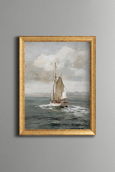 epiqart Sea Scenery and Boat - Vintage Patterned Frame - Thin Model