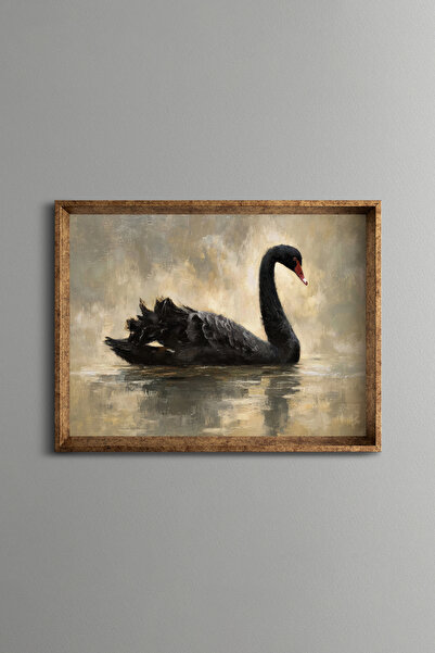 epiqart Black Swan and Reflection - Vintage Patterned Frame - Slim Model