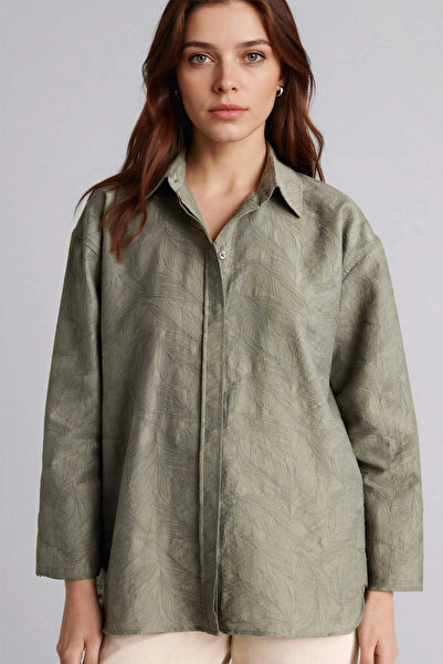 DeFacto H0592AXKH440 Χακί Φλοράλ Μακρυμάνικο Τουνίκ Κανονικής Εφαρμογής