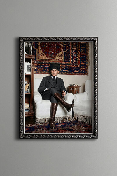 epiqart Mustafa Kemal Atatürk - Vintage Desenli Çerçeve - İnce Model