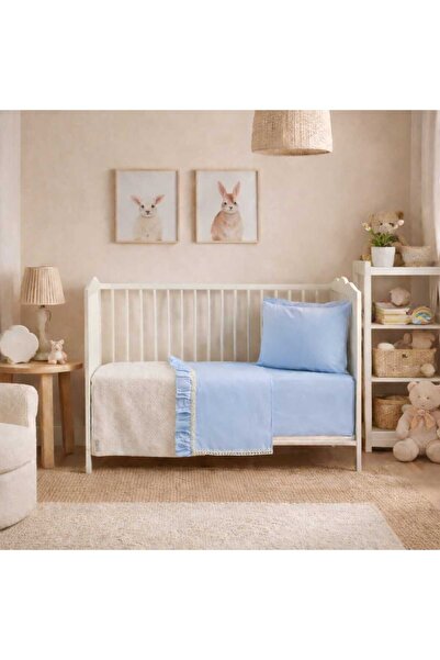SALLHOMEE %100 Pamuk 4 Parça Mavi Bebek Pike Takımı – Yumuşak, Nefes Alan & H...