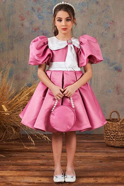 Riccotarz Βραδινό φόρεμα για κορίτσια με πιέτες, μανίκια μπαλόνι, κορδέλες στ...