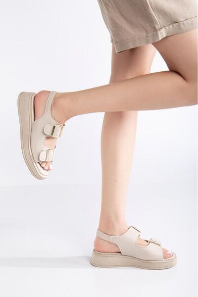 perry shoes Samia Women's Beige Double-Strap Buckle Thick Puff Sole Sandals F...