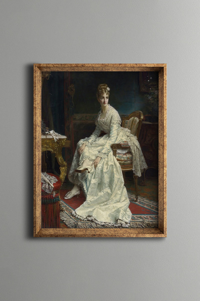 epiqart Elegant Woman Sitting in Classic Salon - Vintage Patterned Frame - Sl...
