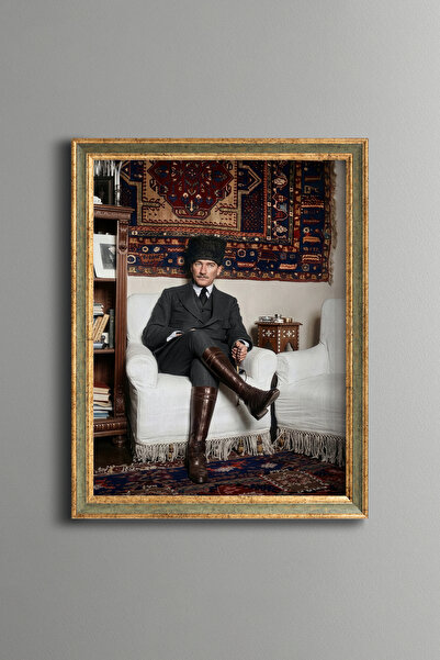 epiqart Mustafa Kemal Atatürk - Vintage Desenli Çerçeve - İnce Model