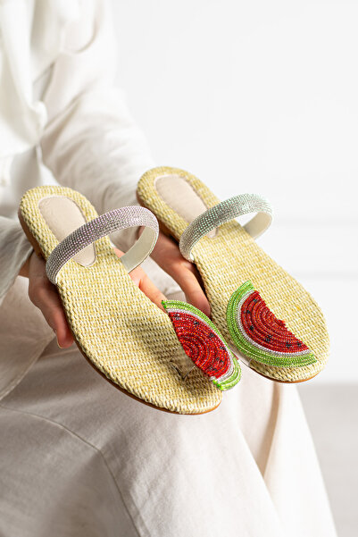 dabab shoes MELONY Γυναικείες παντόφλες με ψάθινη σόλα και λεπτομέρεια από πέ...