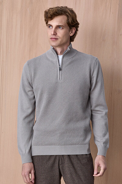 SMILE Arasvik Stone Color 100% Cotton Zippered Sweater