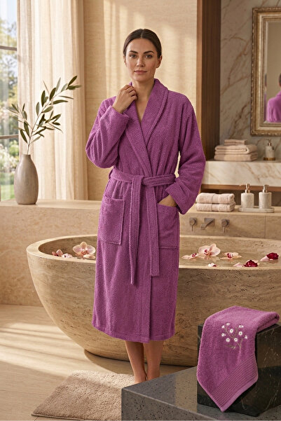 VENTİ VENTİSCA Σετ μπουρνούζι και πετσέτες μαλλιών Vinera με βαμβακερή υφή Un...