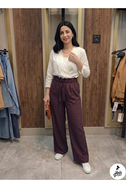 Bala Giyim Γυναικείο παντελόνι πεζοπορίας από ακατέργαστο λινό με ψηλή μέση κ...