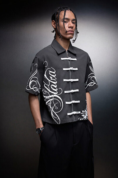 Slatra Men's Smoked Imperial Knot Printed Short Sleeve Box Fit Shirt