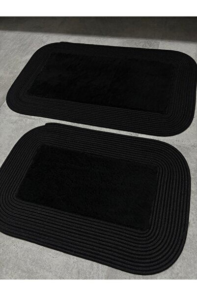 MaVaux Σετ χαλάκια μπάνιου με αφράτη μαλακή υφή 50x80 & 40x60 με ψάθινες άκρε...