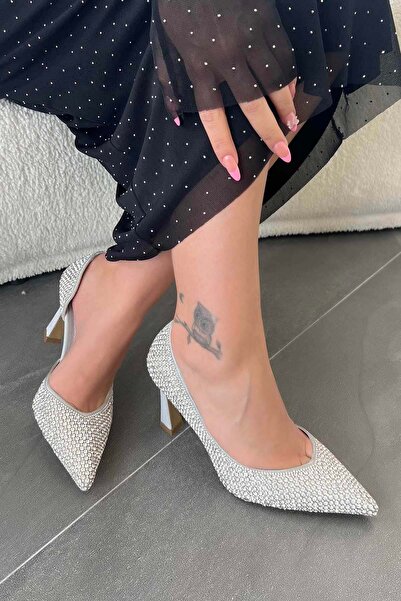 Parponi Βραδινά παπούτσια με κλειστό τακούνι Cedy Stone, Ασημί