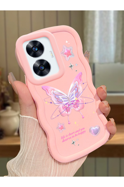 Hontinga Realme C55 Compatible Shockproof Simple Pink Silicone Phone Case But...